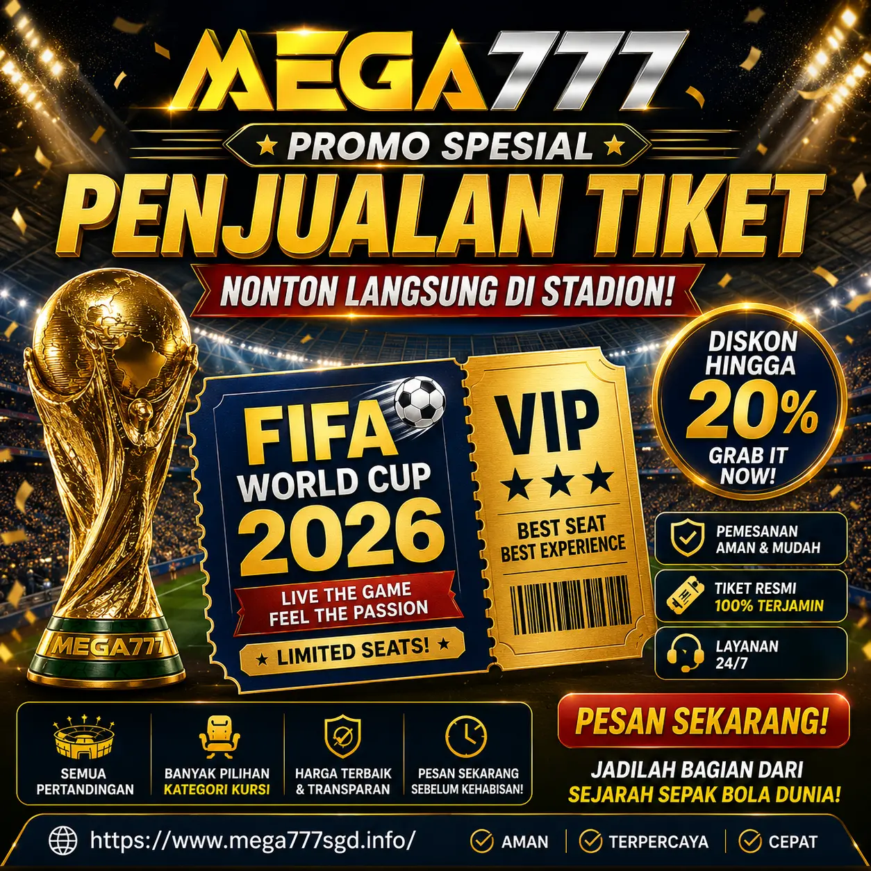 Thumbnail 1 of 3, Poster, MEGA777 ⚽️ Tiket Piala Dunia 2026 Resmi | Saksikan Pertandingan Langsung di Stadion designed and sold by MEGA777.